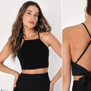 Lulu's Black Tie-Back Cropped Tank Top Medium Black